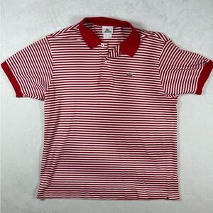 Lacoste FR5 Large Red and White Knit Cotton Classic Striped Polo
